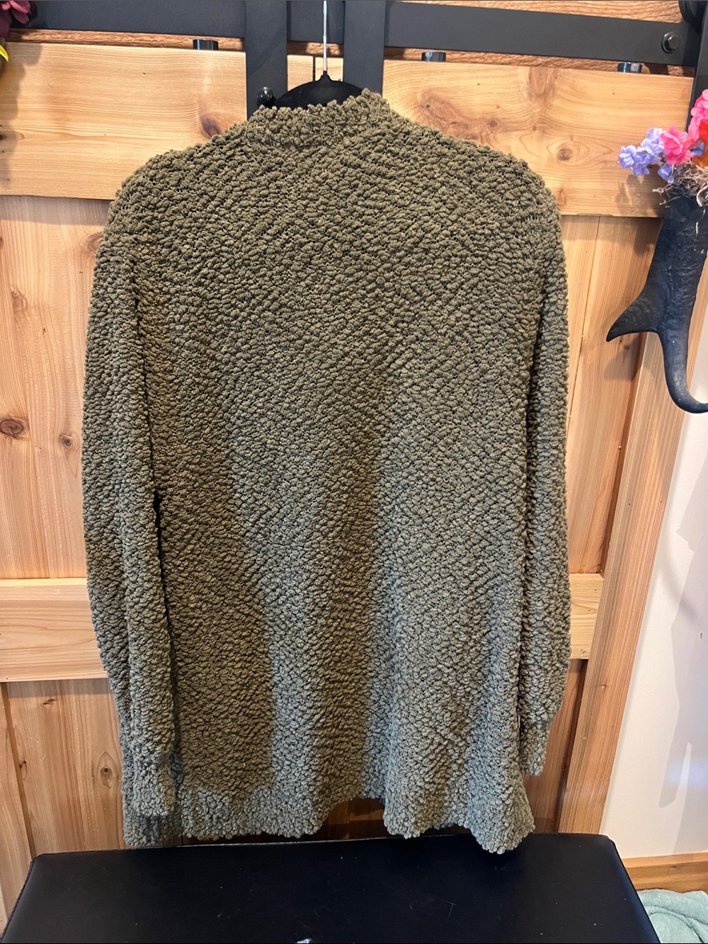 Zenana Outfitters Olive Green Plush Sherpa Open-Front Cardigan - Picture 7 of 10